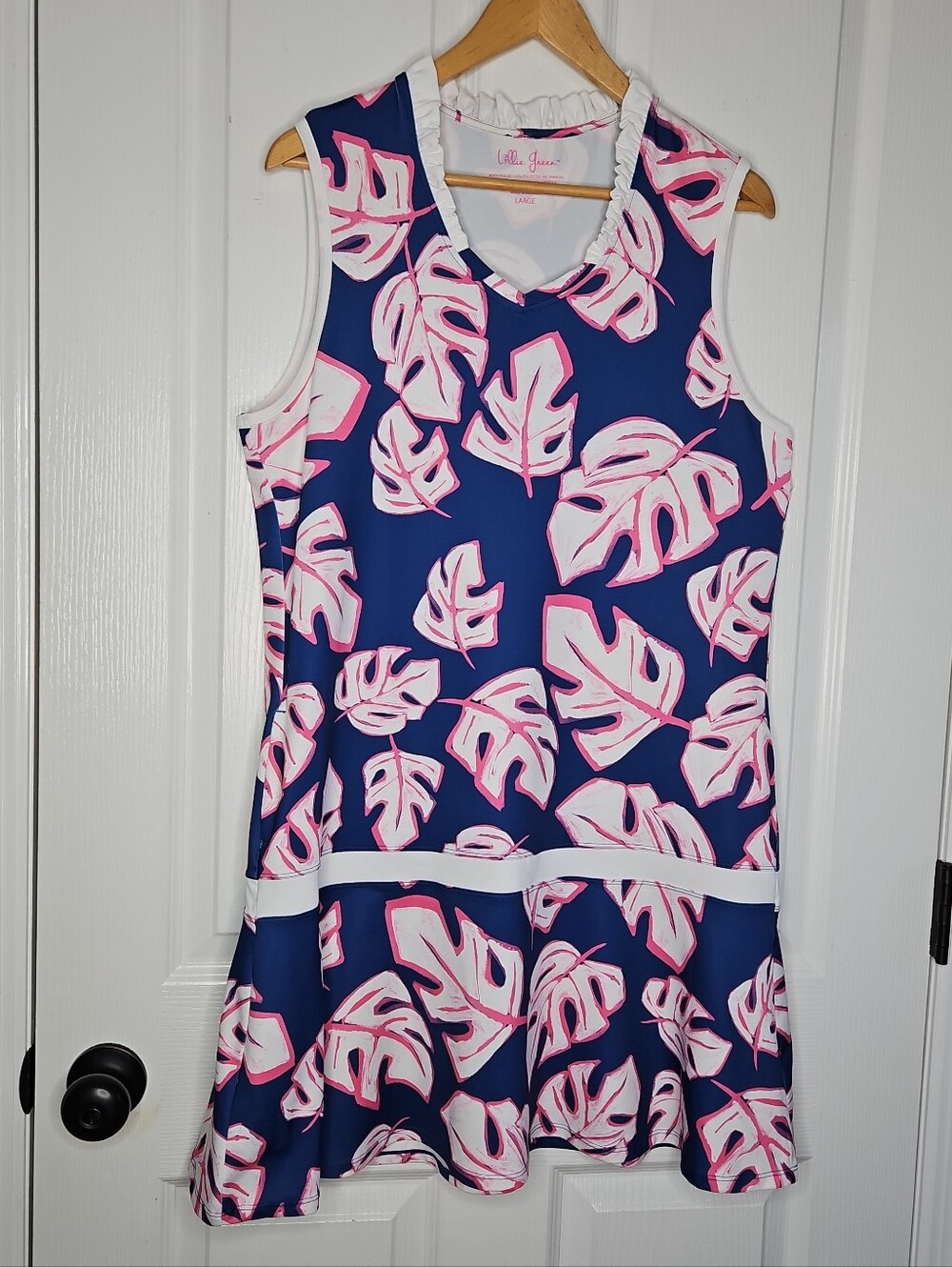 Lillie Green Golf Tennis Pickleball Dress Size Large Blue Pink Floral Stretch